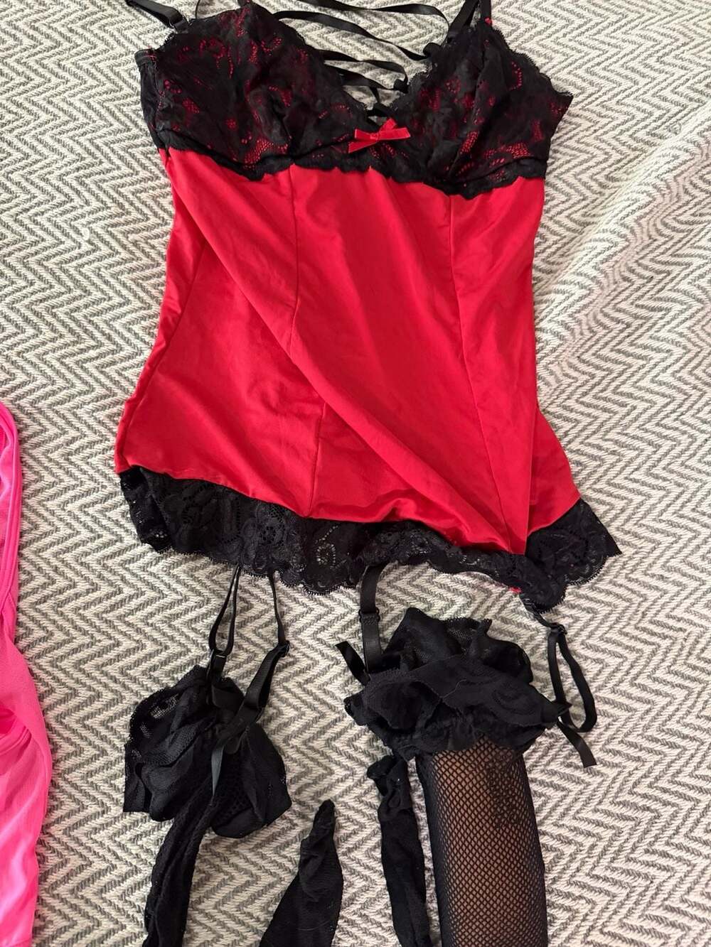 Random neon/ Red & Black Lace / fishnet Lingerie